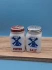 Vintage Hazel Atlas White Milk Glass Dutch Windmill Salt And Pepper Shaker Set