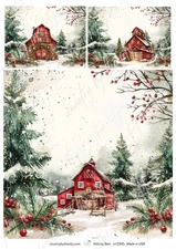 Holiday Barn Decoupage Rice Paper, Christmas, Scrapbooking, Journals