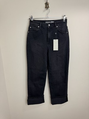 Neuwertige Samt Clean Turn Up Jeans Größe 8 kurz schwarz Denim minimal UVP 99£
