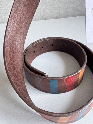 Cintura uomo Paul Smith in pelle a righe marroni dipinta a mano vita 34 nuova - Foto 7 di 18