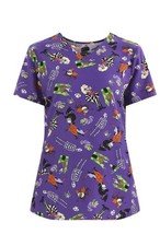 Beetlejuice Women's Graphic Scrub Top, 2 Pockets Size L New