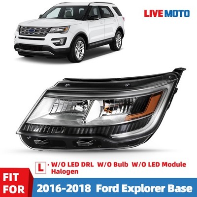 Halogen Headlight Without DRL For 2016-2018 Ford Explorer Base Driver Chrome
