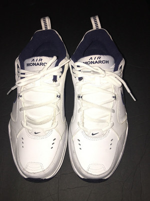 NIKE AIR MONARCH IV MEN'S SNEAKERS WHITE/NAVY SZ 10 4E WIDE *FREE PRIORITY SHIP