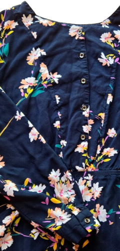 Women's XL Long 100% Cotton Black & Floral Dress Buttons Long Sleeves - Picture 4 of 5