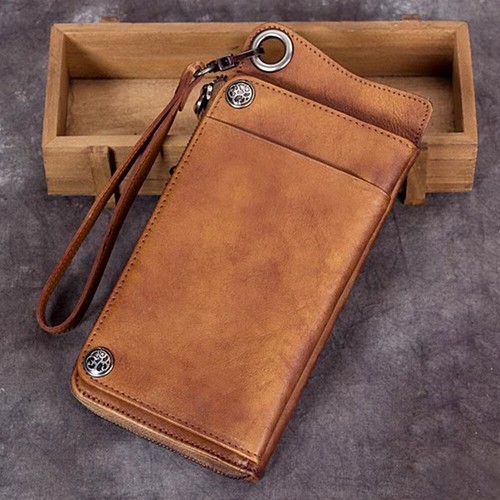 Genuine Leather Wallet Men Women Clutch Wristlet Zip Wallet Purse Money Clip - Picture 1 of 10