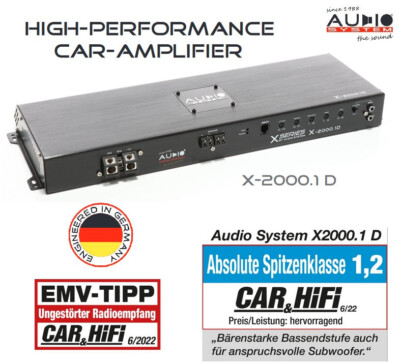 Audio System X-2000.1D Digital 1-Channel MONO Amplifier 2000 Watts RMS With RTC