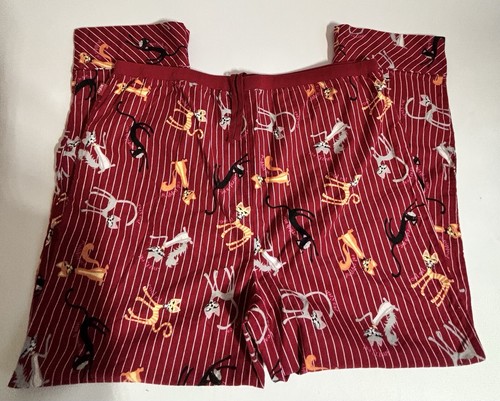 Women’s crazy cat lady lounge pajama pants Sz 1XL 100% Cotton Red all over Cats - Picture 7 of 12