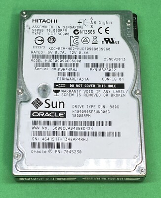 Oracle Sun 7045230 900GB 2.5-inch 10K RPM 6Gb/Sec SAS Disk Drive, TESTED!