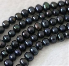 Real 7-8/8-9/9-10mm Genuine Black Cultured Pearl Loose Beads 15"