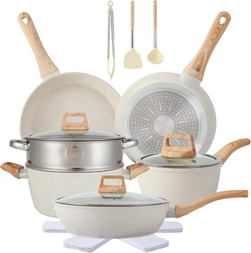 Juego de Ollas y Sartenes de Ceramica Cocina Antiadherente Utensilios 16 Piezas