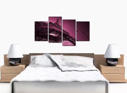 Paris Eiffel Tower Plum Canvas Pictures Set 130cm Wide Prints XL 4015 - Picture 7 of 9