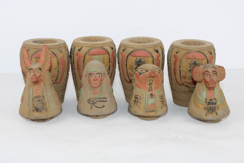 4 RARE ANCIENT EGYPTIAN ANTIQUE 4 CANOPIC Jars Mummification Horus Sons (B03+) - Picture 5 of 17