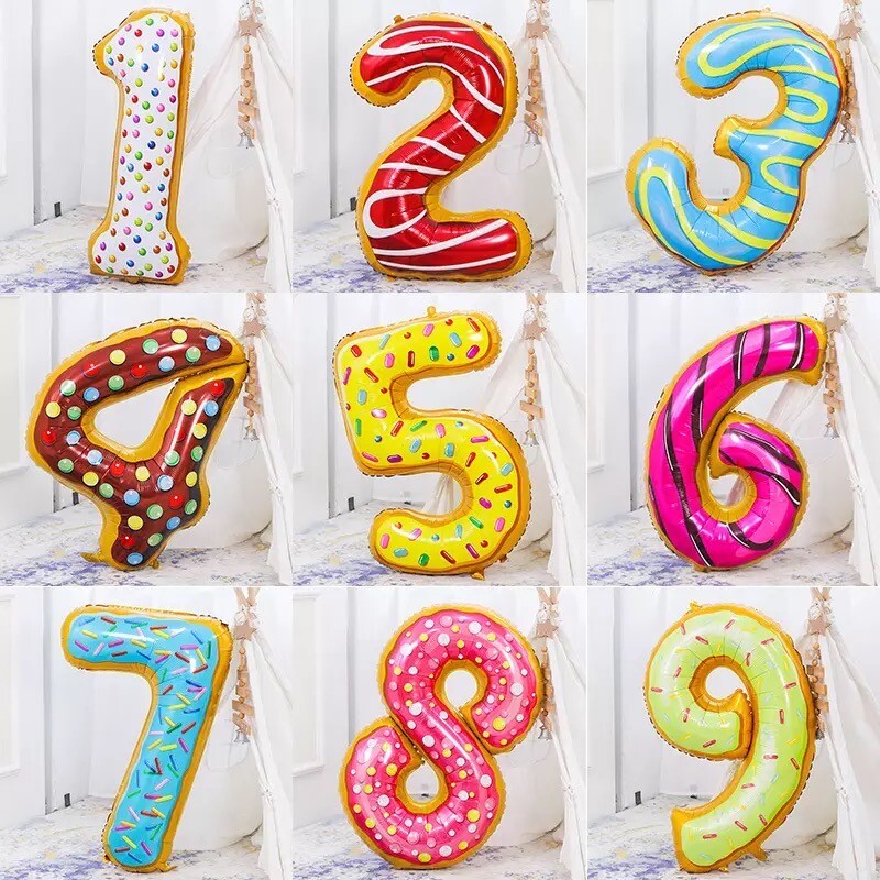 5-Piece Donut Number Foil Helium Balloon Set For Baby Shower, Kids Birthday Party