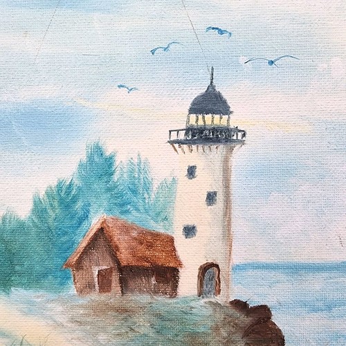 Painting Signed S. Duncan Seascape "Lighthouse" Original Art Framed 13" X 16" - Picture 12 of 16