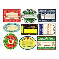 9 STEAMER TRUNK LUGGAGE STICKERS & Baggage Tags, 1 Sheet, Travel REPRODUCTIONS
