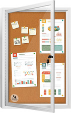 Lockable Outdoor Enclosed Bulletin Board, Weatherproof Cork Noticeboard with Loc