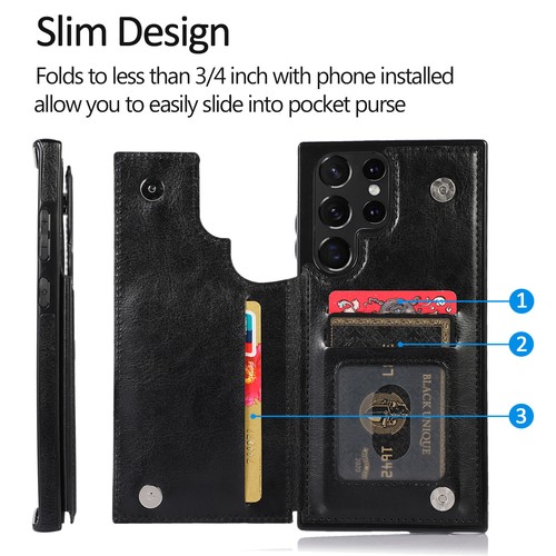 For Samsung Galaxy S25 Ultra/S24+/S23 Back Magnetic Wallet Leather Card Case - Photo 18 sur 73