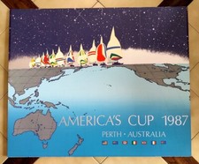 Vintage AMERICA'S CUP 1987 Perth Australia - Sailboats/Globe Foamboard Poster