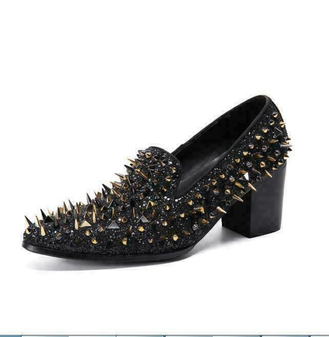 Mens Fashion Leather Sequin Spike Studs High Heel Formal  display picture 3