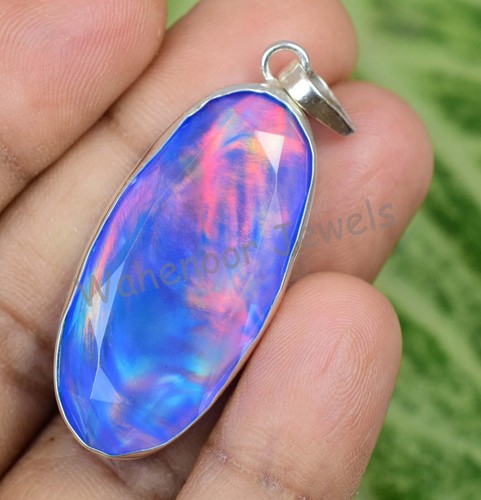 Rare 44.50 Ct Aurora Opal Oval 925 Sterling Silver Pendant Certified Gift Women - Picture 2 of 7