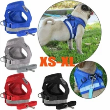 Dog Harness Pug Nylon Mesh Puppy Cat Harnesses Vest Reflective Walk Lead Leash