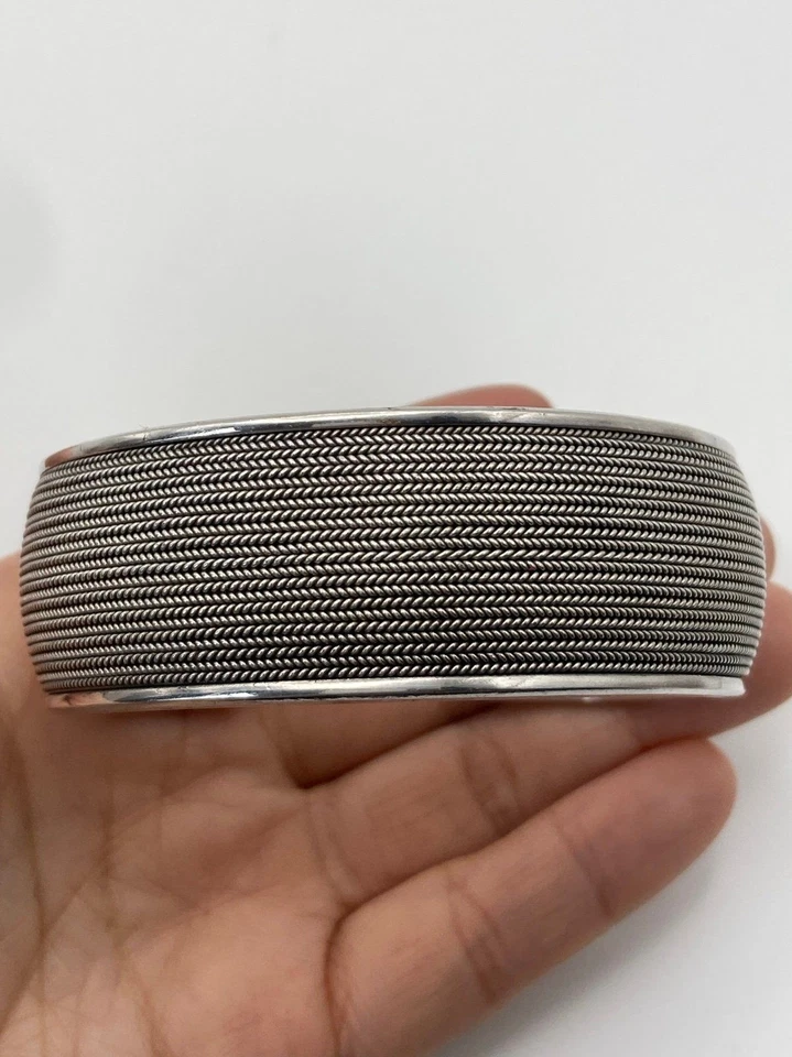 Pulsera brazalete ancho plata de ley 925 súper pesada Foto 2 de 4