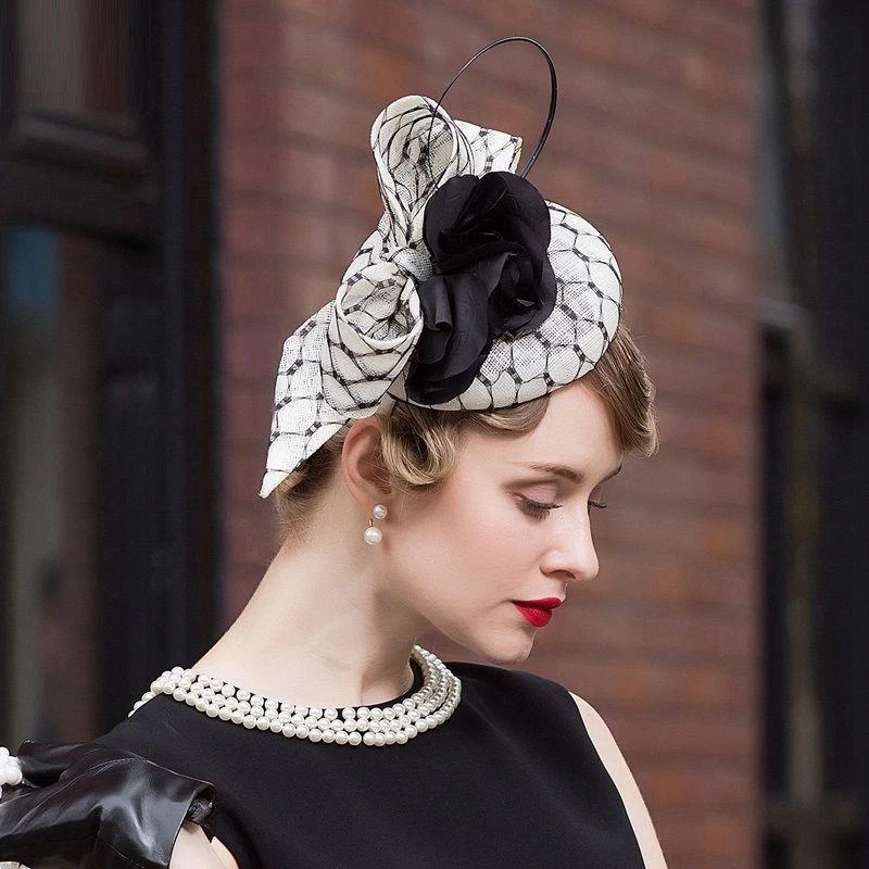 Mujer Kentucky Derby Iglesia Boda Noble Vestido Lino Pluma Sinamay Sombrero W782 Foto 2 de 4