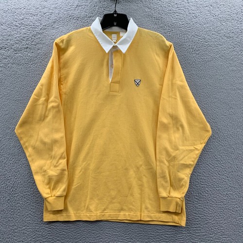 VINTAGE Adidas Rugby Polo Shirt Mens Medium Long Sleeve Yellow White