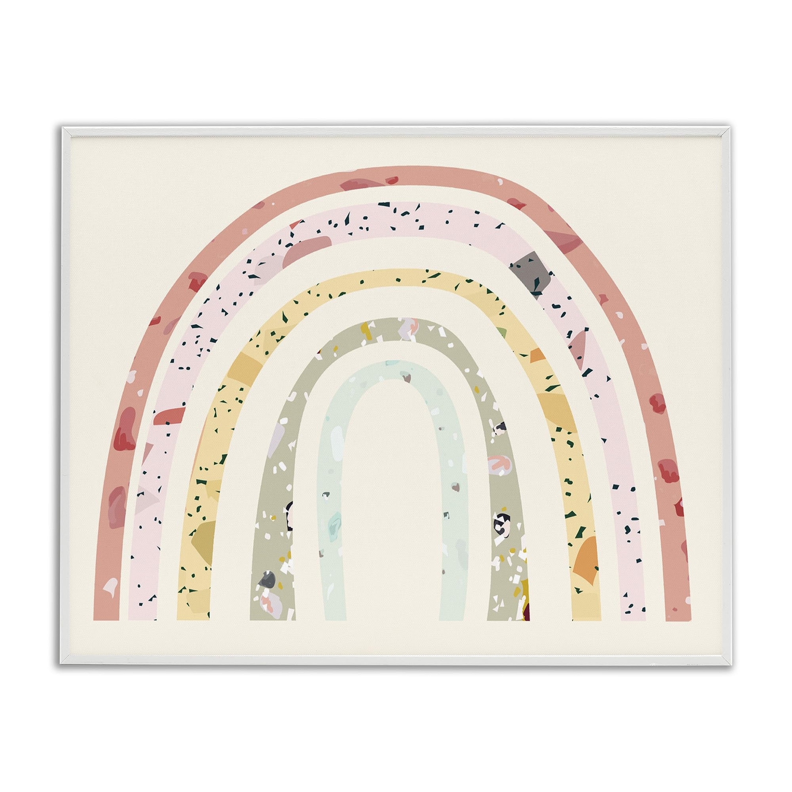 Children's Abstract Pattern Striped Rainbow Over Beige White Framed Wall Art,...