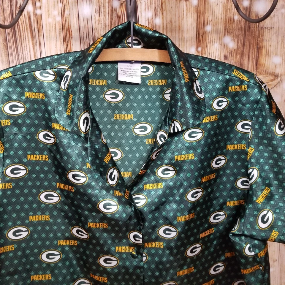 Green Bay Packers Reebok Verde Para Mujer Botones Manga Corta y Pantalones Cortos PJ Set XL Foto 3 de 4