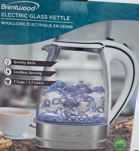BRAND NEW Brentwood 1.7 Liter KT-1900 Royal Glass Electric Tea Kettle (White) - Picture 3 of 7