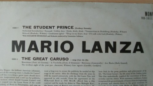 Mario Lanza: The Student Prince/The Great Caruso 12" Vinyl LP - 362/22 - Picture 3 of 3