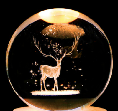 Nachtlicht 3D Wilder Hirsch Kristallkugel 3,15'' Glaskugel UK Verkäufer