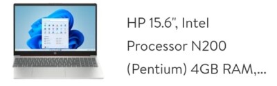 Hp 15.6 Intell (Pentium) Processor N200 4GB Ram
