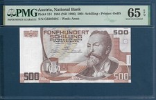 Austria 500 Schilling, 1985 (1986), P 151, S/N : G639569C, PMG 65 EPQ Gem UNC