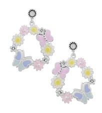 Multi Color Flower and Butterfly Hoop Drop Earrings for Women