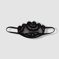PQ Swim Women's Black Lace Reusable MasQini Cloth Face Mask Size OS