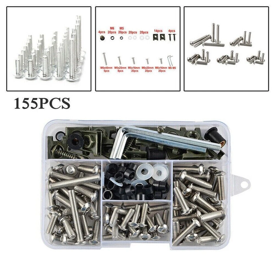 155X/Set Motorcycle Fairing Bolt Kit Bodywork Screws Plate Screws Nut Hardware Foto 2 de 4