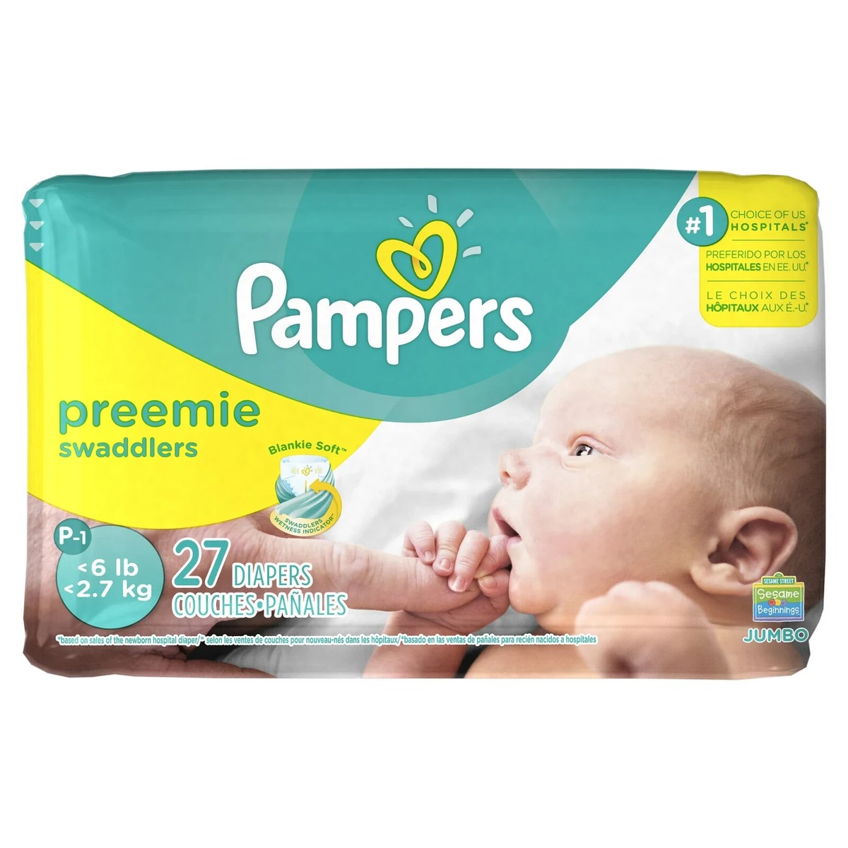 Pampers Swaddlers Diapers Preemie - Size P1, 27 Count, (Pack of 6