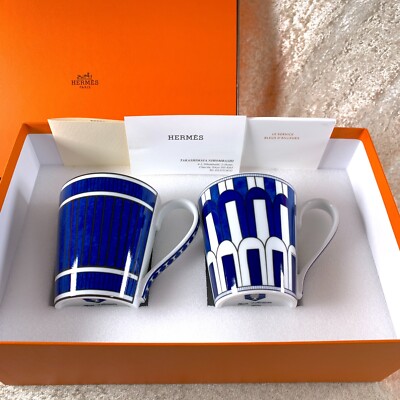 Hermes Paris Becher Tasse No.2 & No.3 BLEUS D'AILLEURS Porzellan Geschirr mit Etui