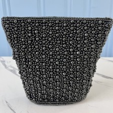 Inge Christopher Black Beaded Evening Bag Clutch Purse Oval Bottom 6  L x 5.5  H