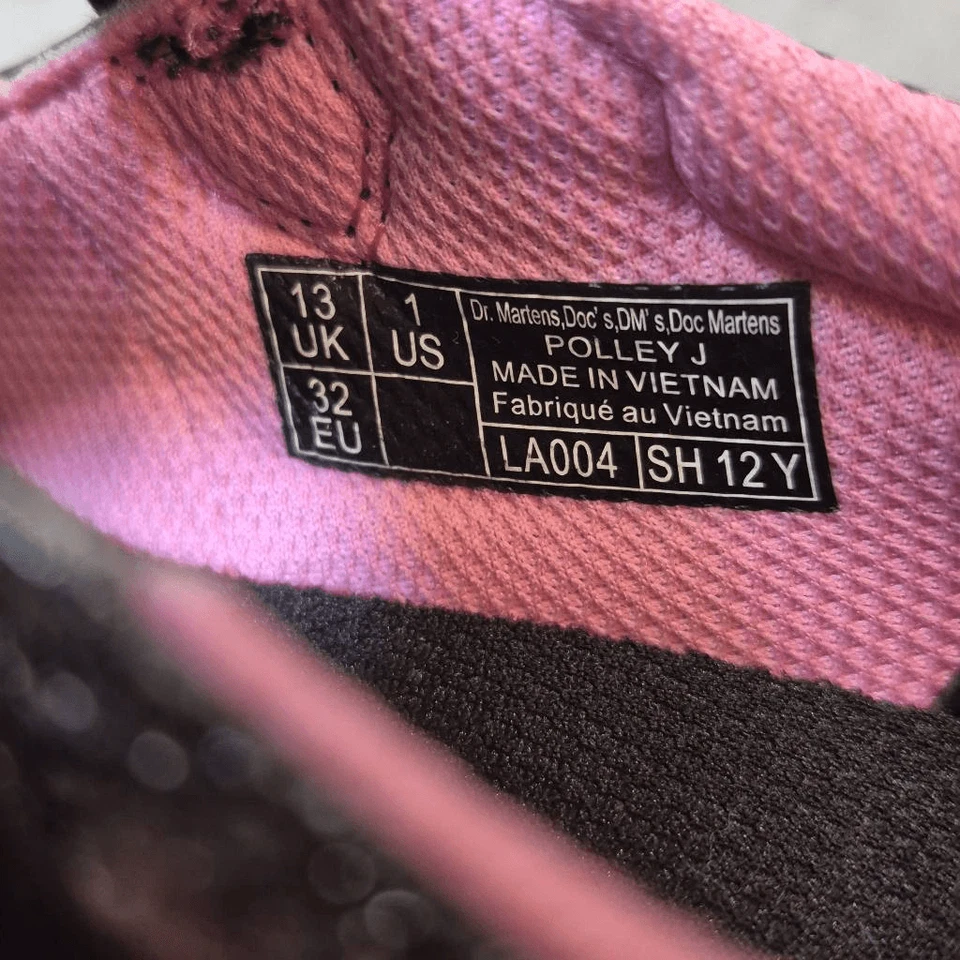 Dr. Martens Girls Size 1 Polley Mary Janes Black Sparkle Pink Flowers - Image 4 of 4