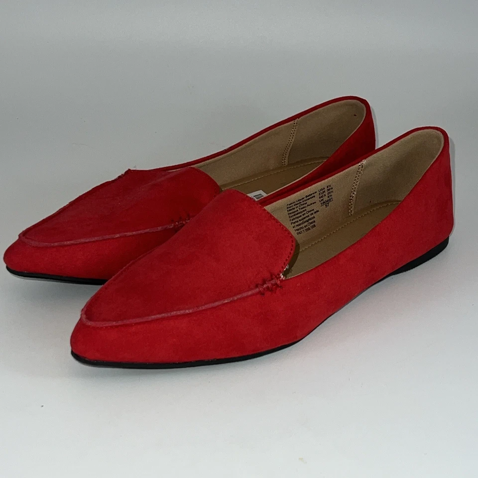 BRASH  Ballet FLATS Shoes Cherry RED Pointy Toe Faux Suede Fabric Sz 8.5 - Image 3 of 4