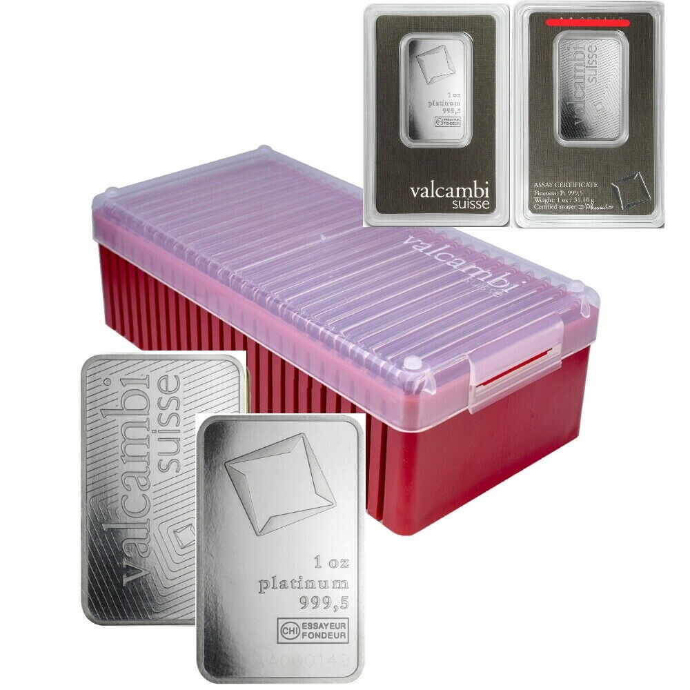Box of 25 -1 oz Platinum Bar Valcambi Suisse .9995 Fine Platinum