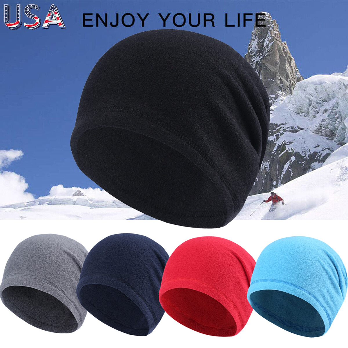 Thermal Beanies Hats Running Skull Cap Helmet Liner Sleep 
