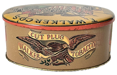 Vintage T. Walker Universal Cut Plug Oval Metal Tobacco Tin Can