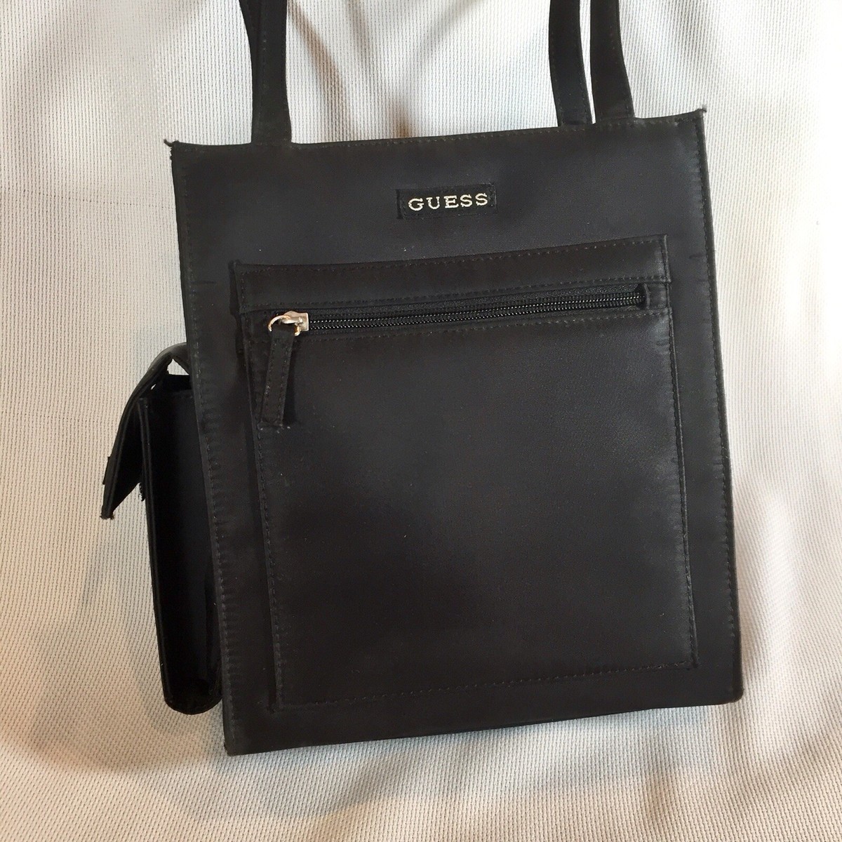 GUESS Black Nylon Shoulder Bag Tote Purse Zipper Y2K VTG 1990s