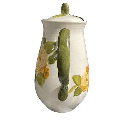 Vintage Metlox Coffee Urn Sculptured Zinnia PoppyTrails 10”x6” Green Gold - Picture 4 of 12