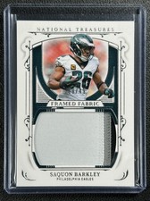 SAQUON BARKLEY 2025 PANINI NATIONAL TREASURES #FF-SBY FRAMED FABRIC PATCH 9/49