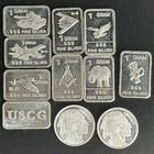 Lot Of (11) 1 Gram .999 Silver Bars - Rounds. Indian Head, Airside,USCG Etc. Bar